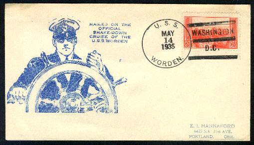 Envelope mailed aboard destroyer USS Worden (DD 352) in May 1935