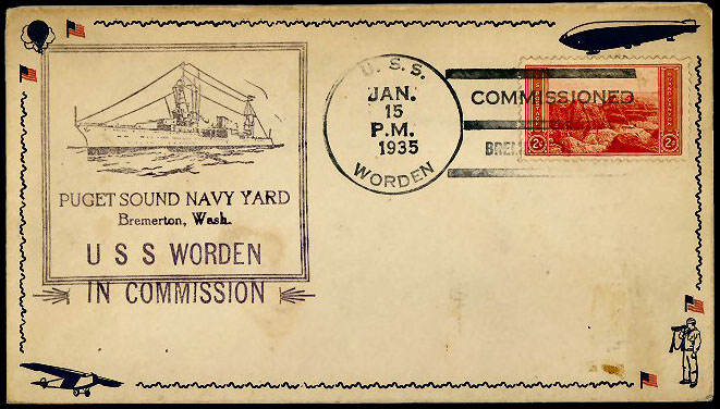 Envelope mailed aboard destroyer USS Worden (DD 352) on 15 January 1935