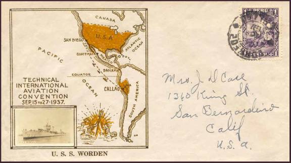 Envelope mailed aboard destroyer USS Worden (DD 352) in Septembr 1937e